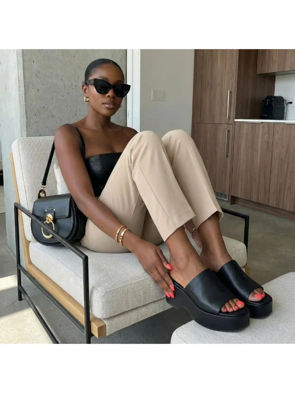 Stylish Women's Platform Sandals - Slip-On Wedge Slides with Memory Foam Comfort